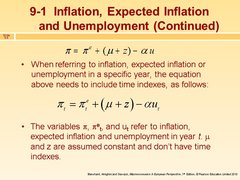 When referring to inflation, expected inflation or unemployment in a specific year, the equation